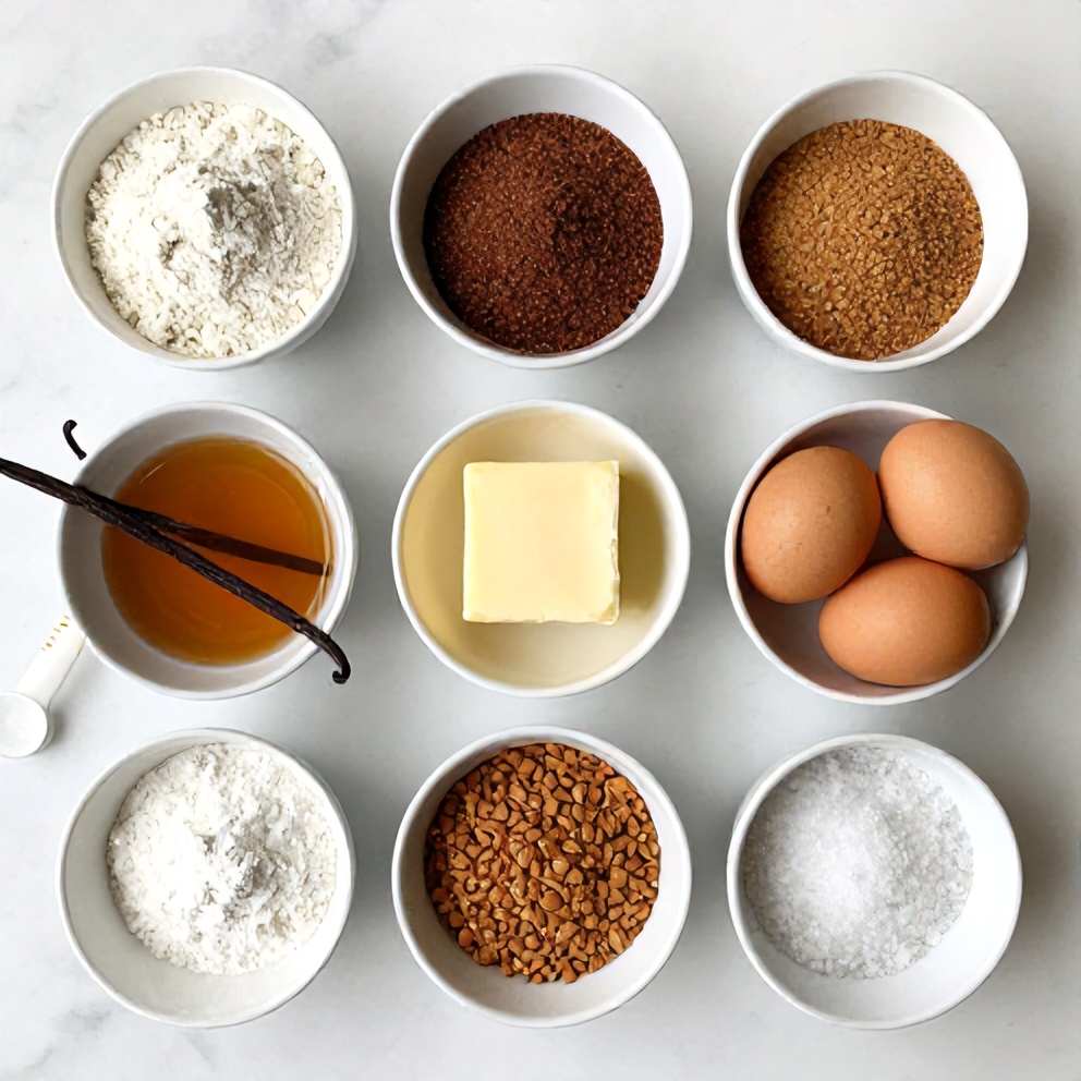 Raw ingredients for Brown Butter Coffee Toffee Cookies