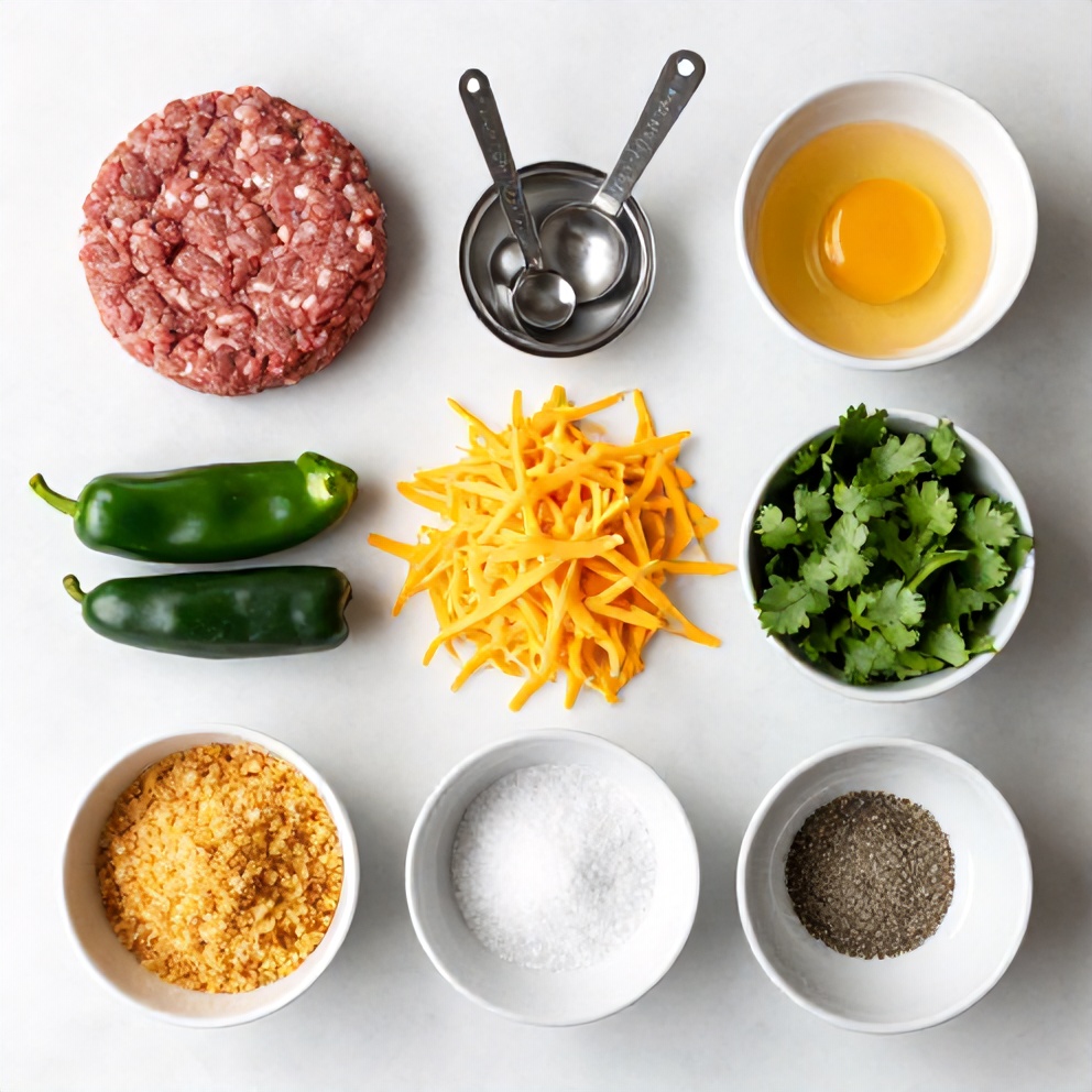Raw ingredients for Cheddar Jalapeño Burgers laid out