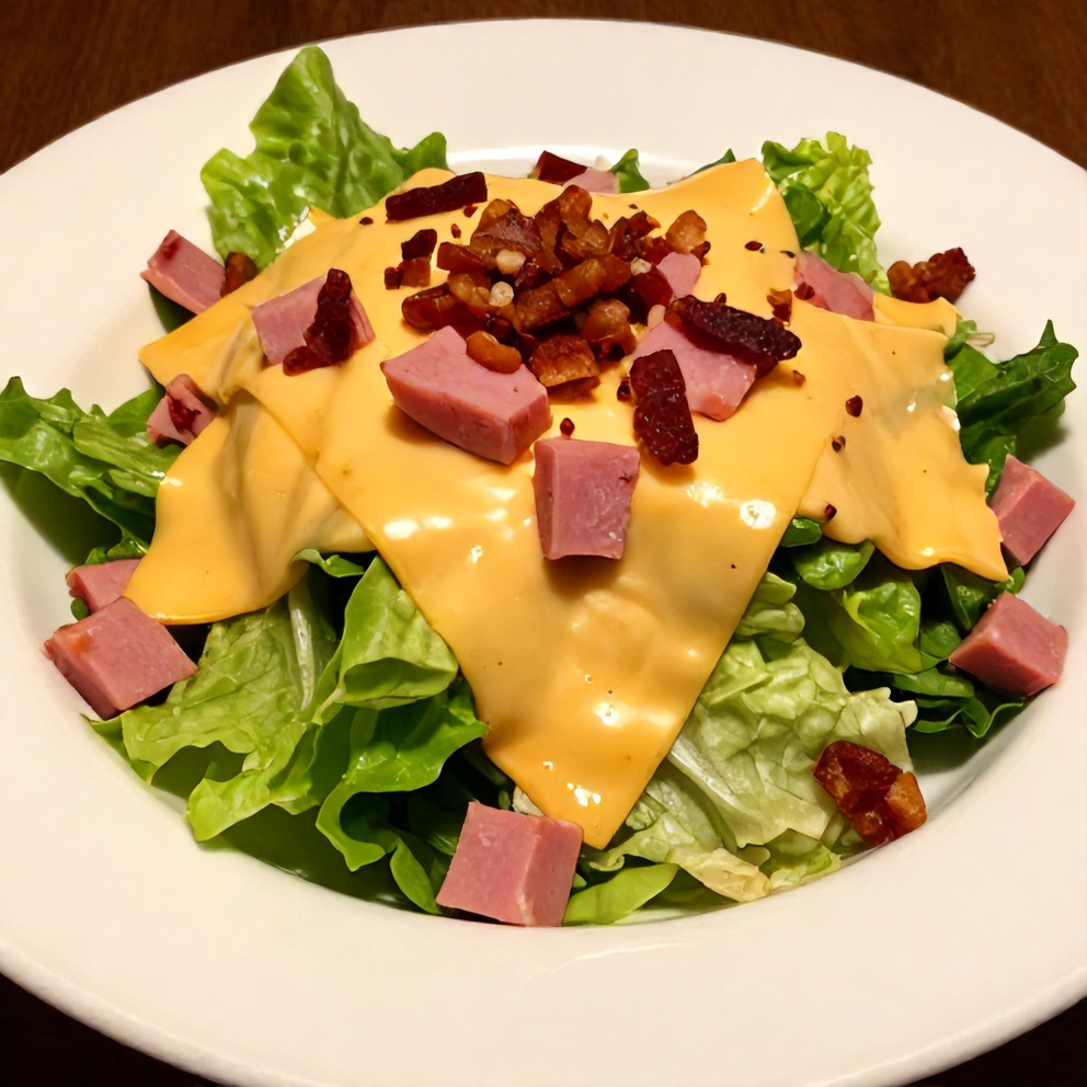 Plated 1905 salad with ham and swiss cheese
