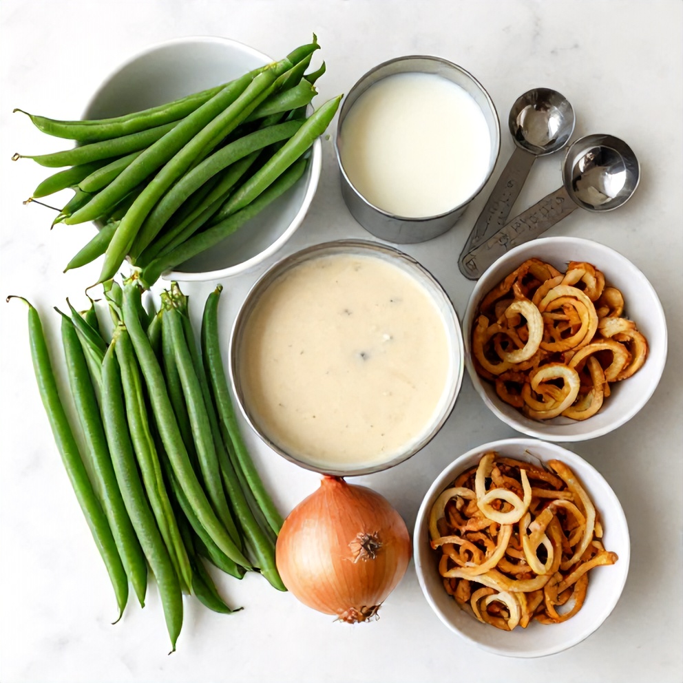 Raw ingredients for classic green bean casserole