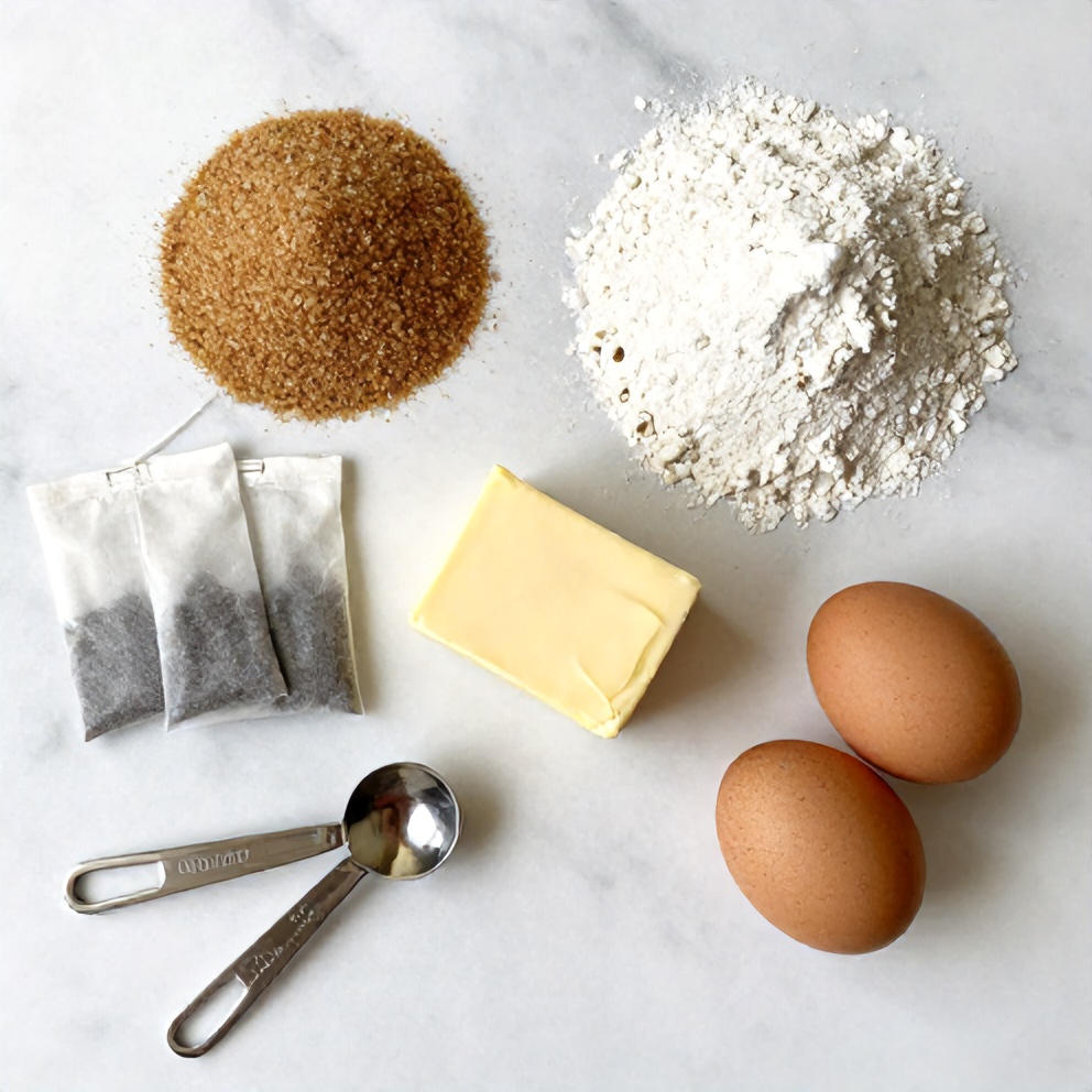 Brown Sugar Chai Cake ingredients on a marble surface