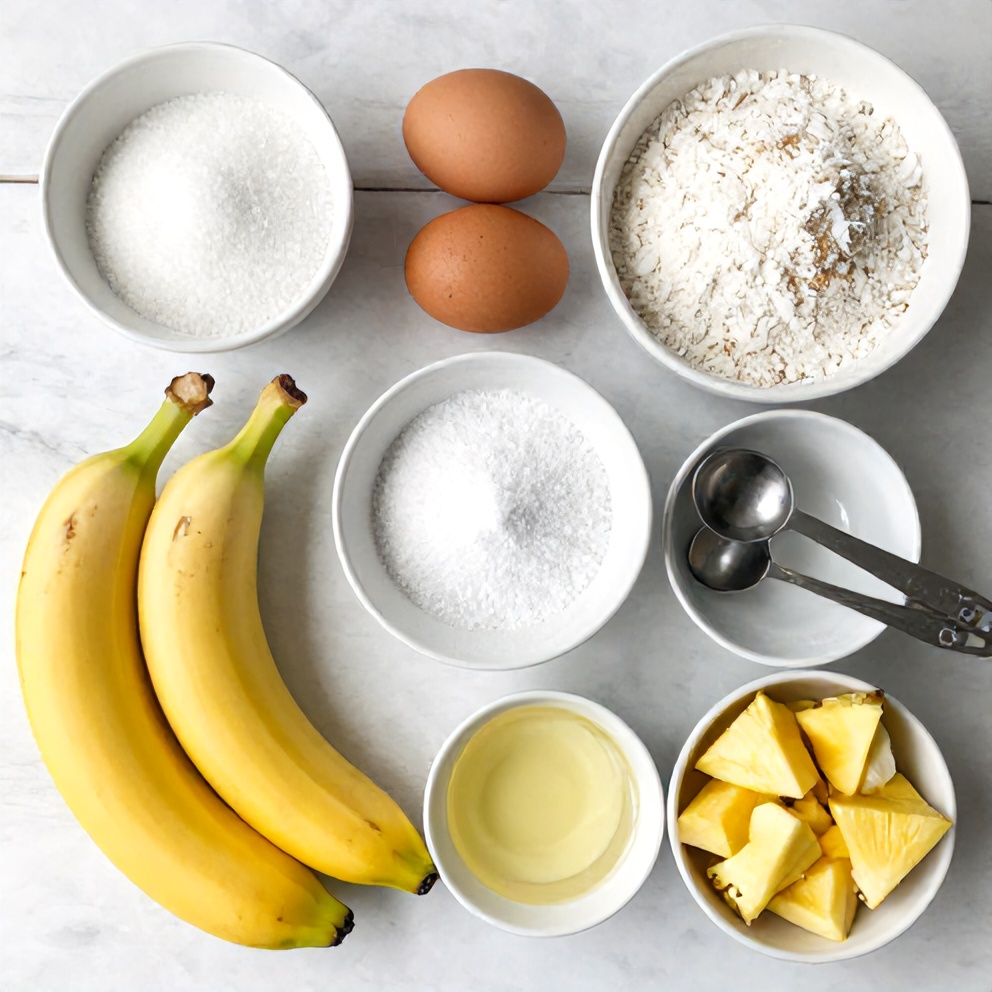 Raw ingredients for Hawaiian Banana Bread