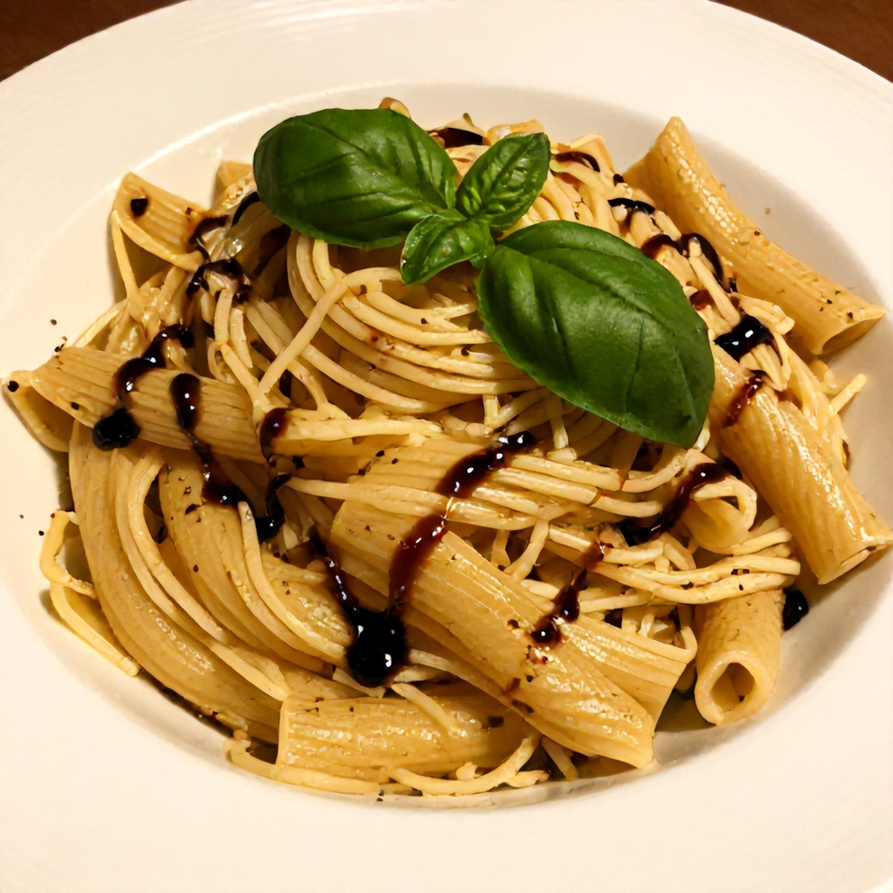 Plated serving of Italian pasta salad