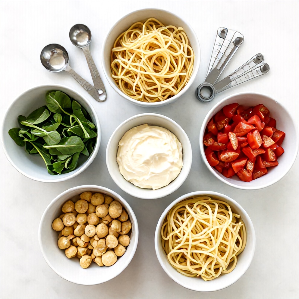 Raw ingredients for Italian pasta salad