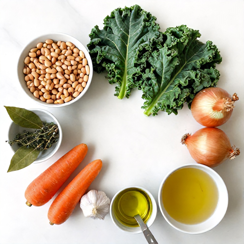 Raw ingredients for White Bean and Kale Soup