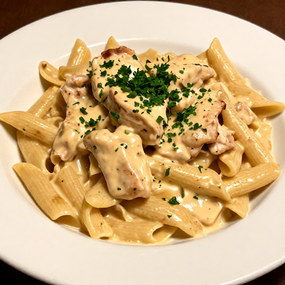 Plated serving of Cajun Chicken Pasta