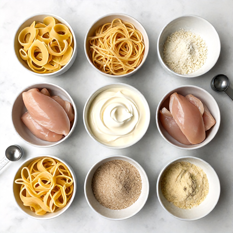Raw Ingredients for Creamy Cajun Chicken Pasta