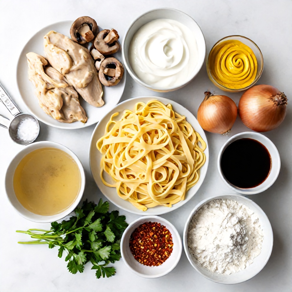 Raw Ingredients for Creamy Chicken Stroganoff