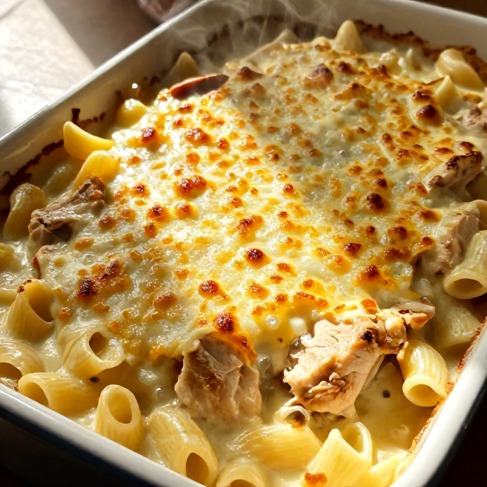 creamy lemon chicken pasta bake