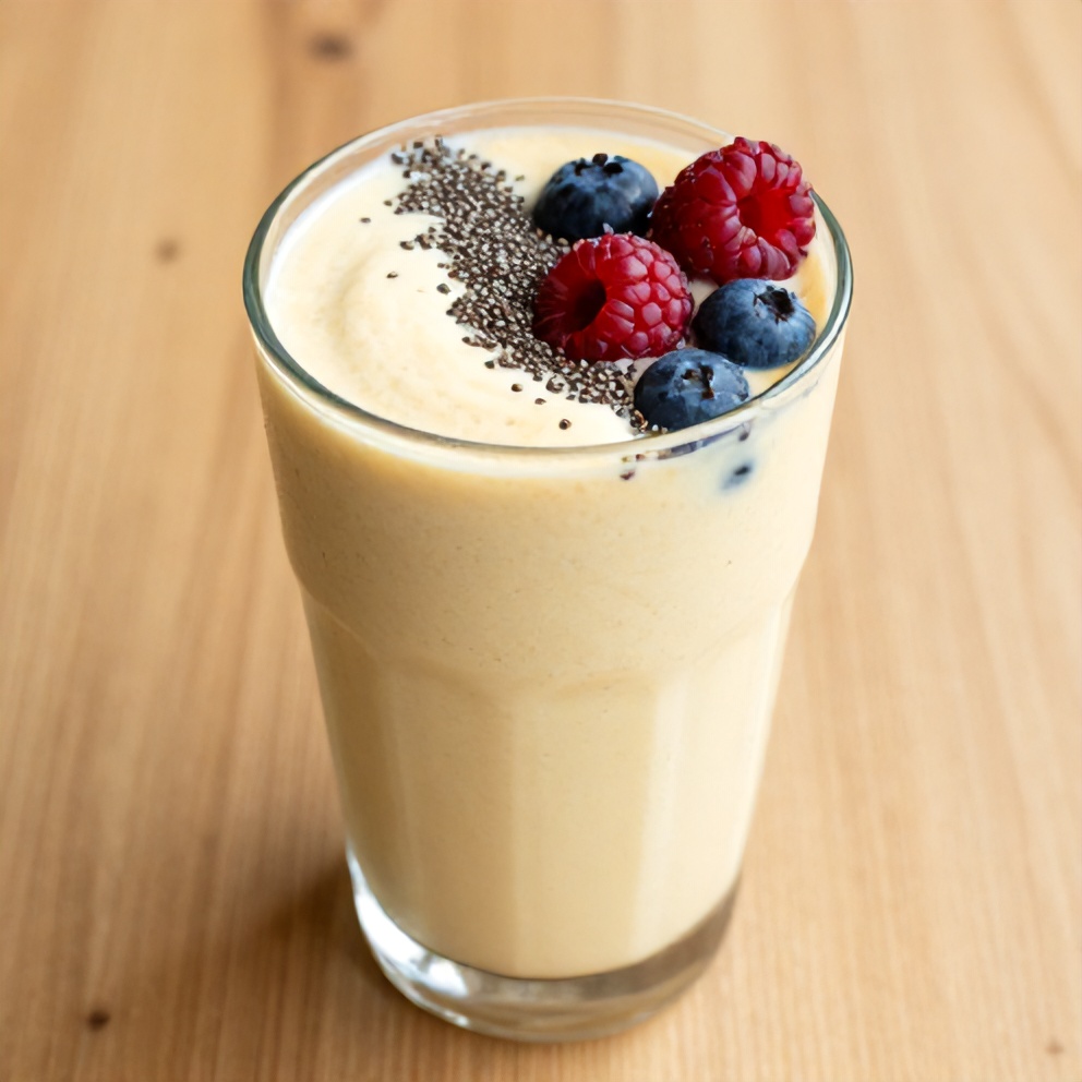 Mango Coconut Protein Shake poured in a glass
