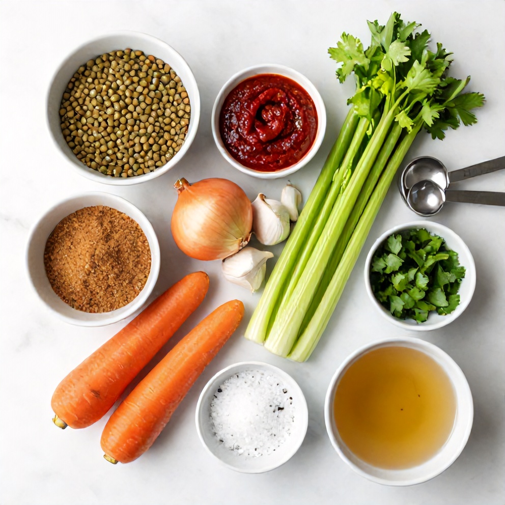 Raw ingredients for Moroccan Harissa Lentil Soup