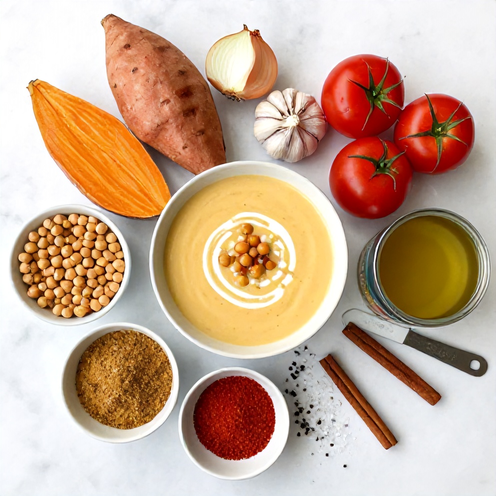 Ingredients for Creamy Moroccan Sweet Potato Soup with Chickpeas