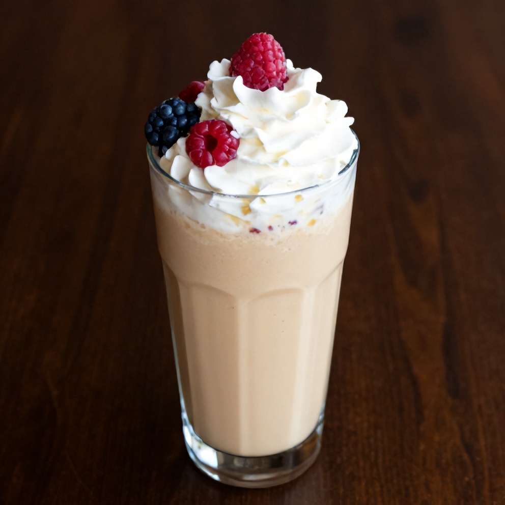 Creamy peach protein shake ready to serve