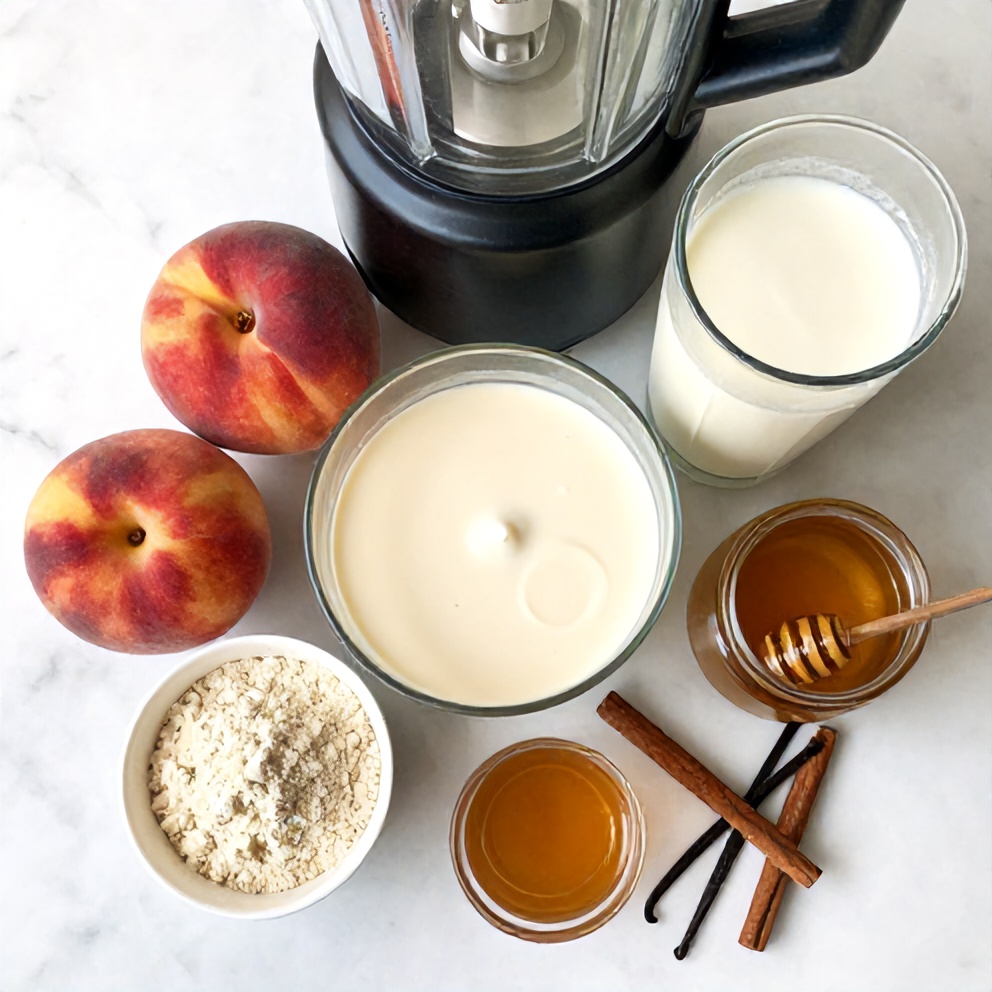 Ingredients for creamy peach protein shake