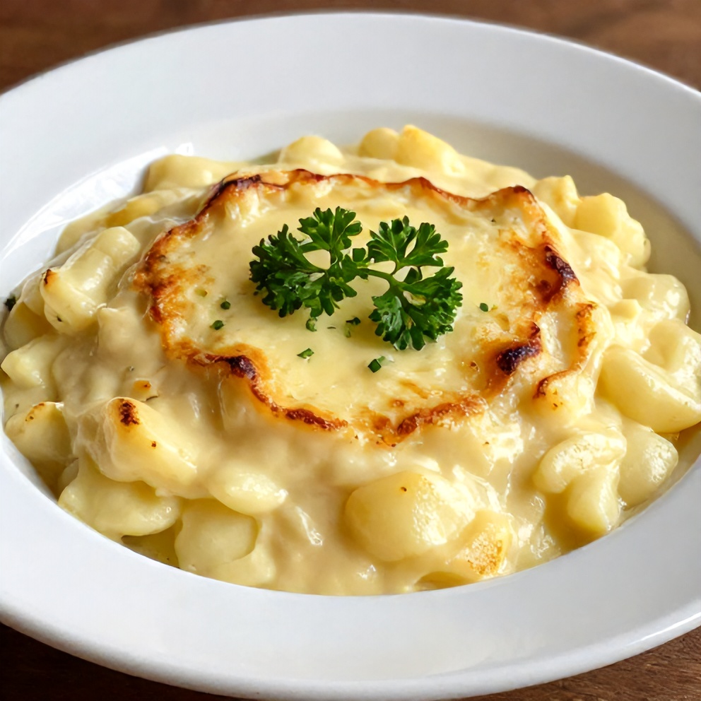 Plated Serving of Creamy Potato Gratin