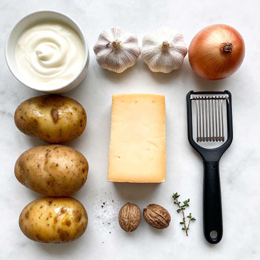 Raw Ingredients for Creamy Potato Gratin