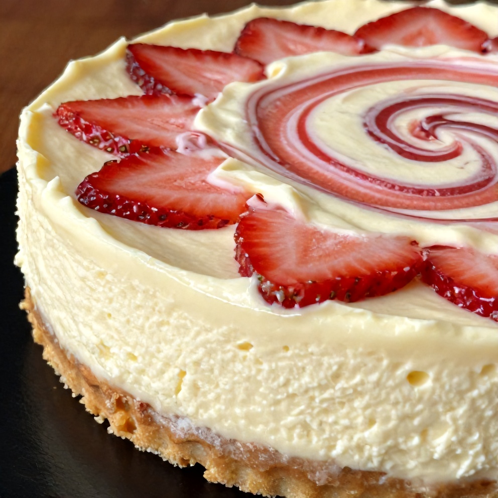 creamy strawberry swirl cheesecake