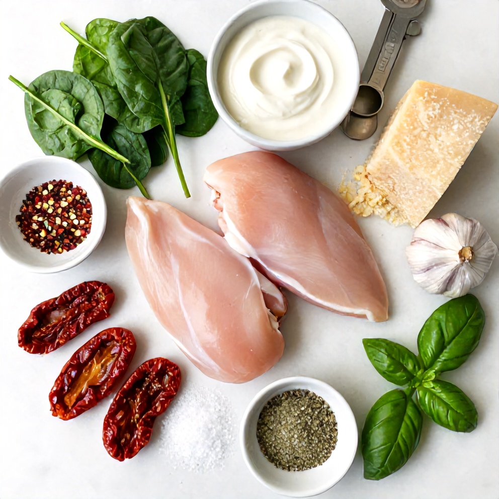Raw ingredients for creamy tuscan chicken