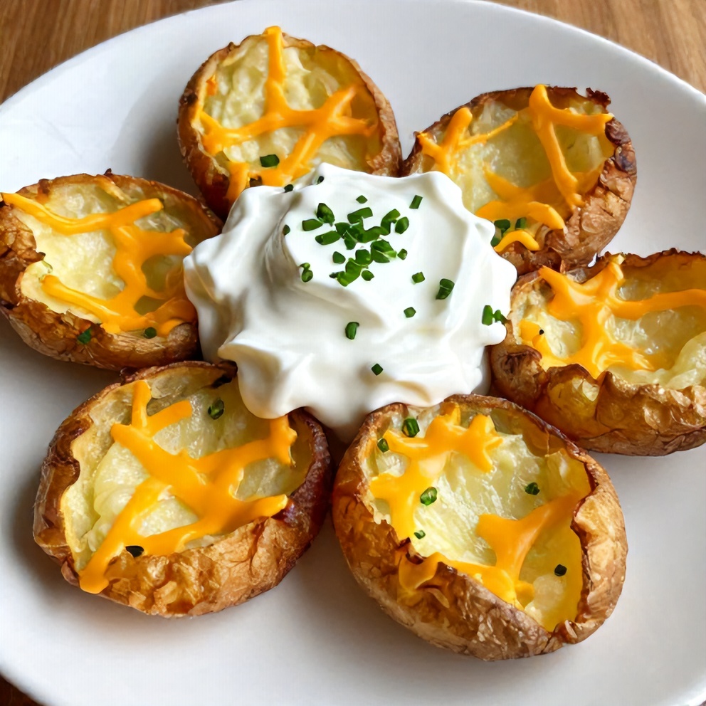 Plated crispy baked potato skins