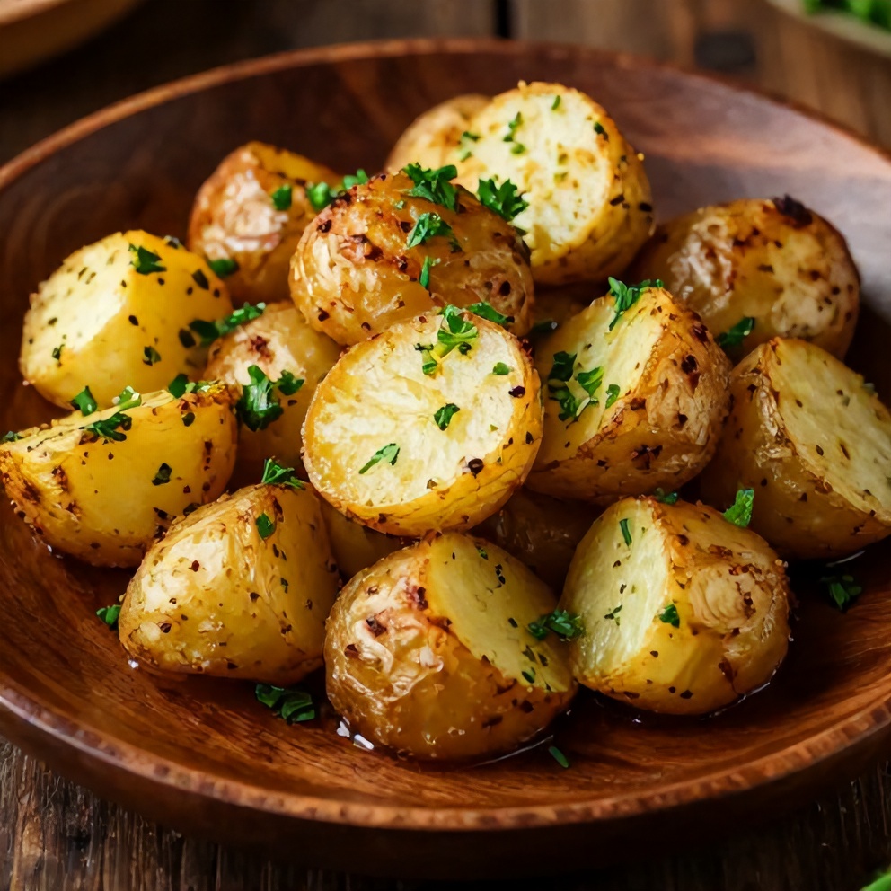 Crispy Greek Lemon Potatoes on Plate