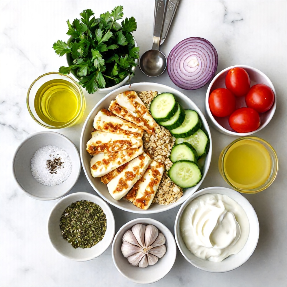Halloumi Greek Power Bowl Ingredients