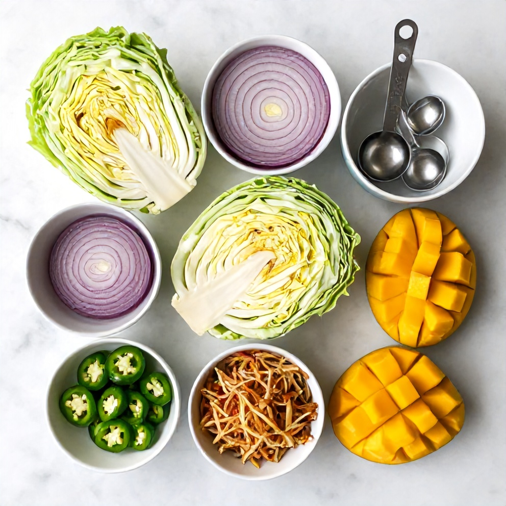Raw Ingredients for Crispy Mango Slaw