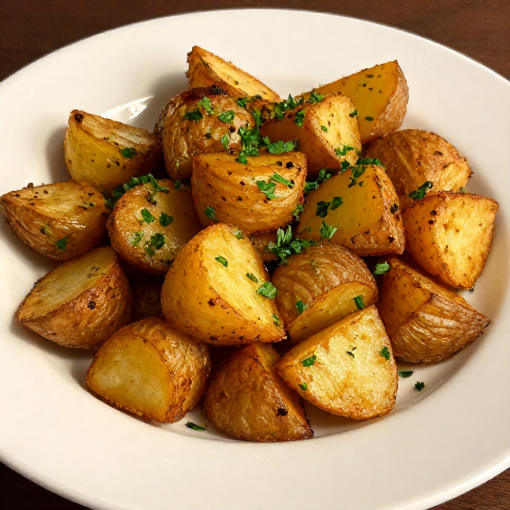 Plated Crispy Ranch Potatoes with parsley