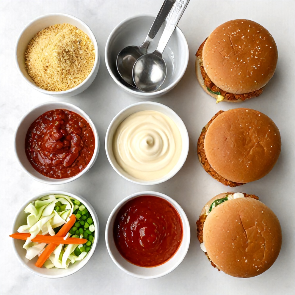 Raw ingredients for Thai Fried Chicken Sandwich laid out