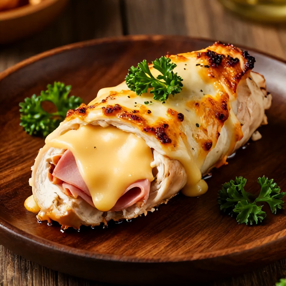Plated baked chicken roll ups with side of sweet and spicy pickle slaw