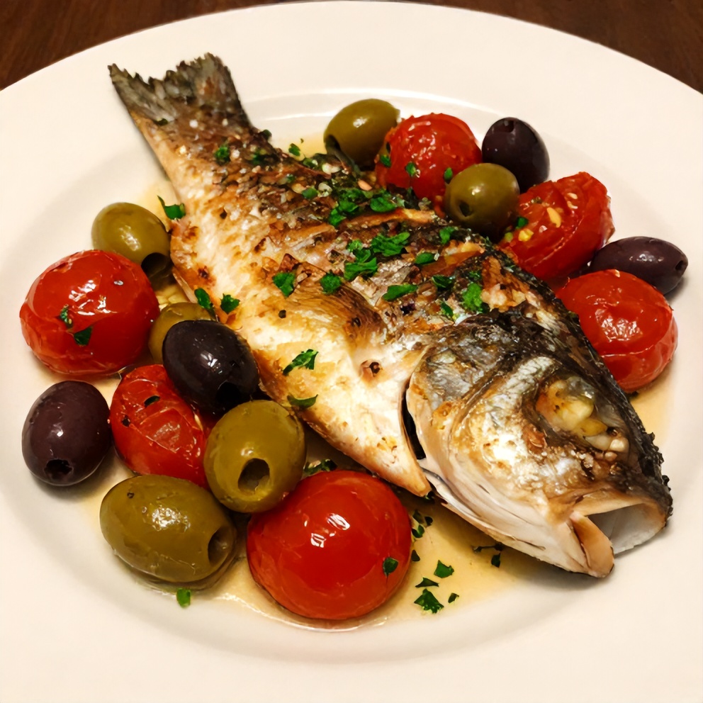 Easy Baked Sea Bass with Olives and Cherry Tomatoes