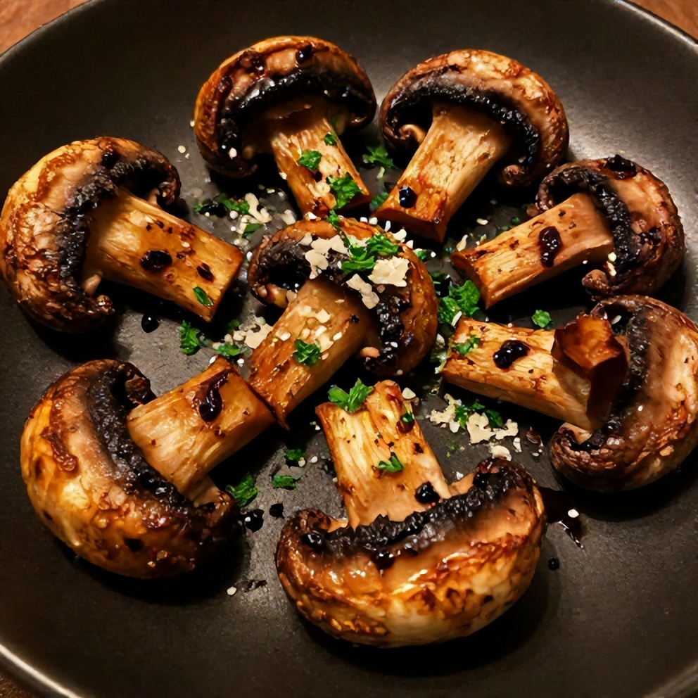 Plated Balsamic Roasted Garlic Mushrooms
