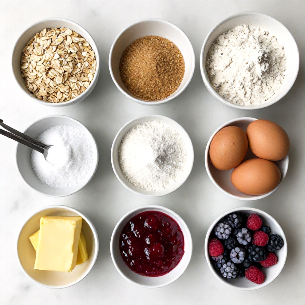 Flat lay of ingredients for Berry Oat Bars