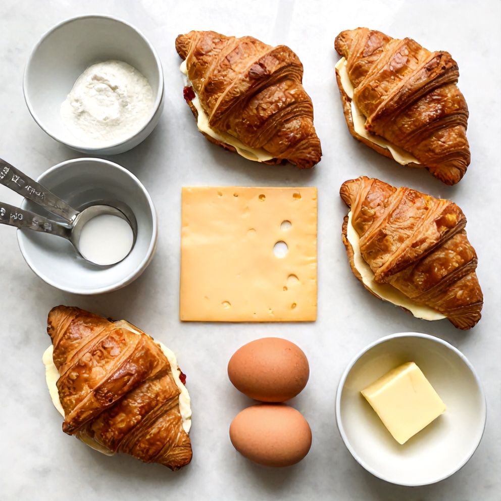 Raw Ingredients for Breakfast Croissant Sandwiches