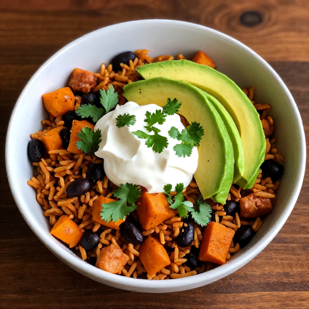 Finished Cajun Sweet Potato Rice Bowl