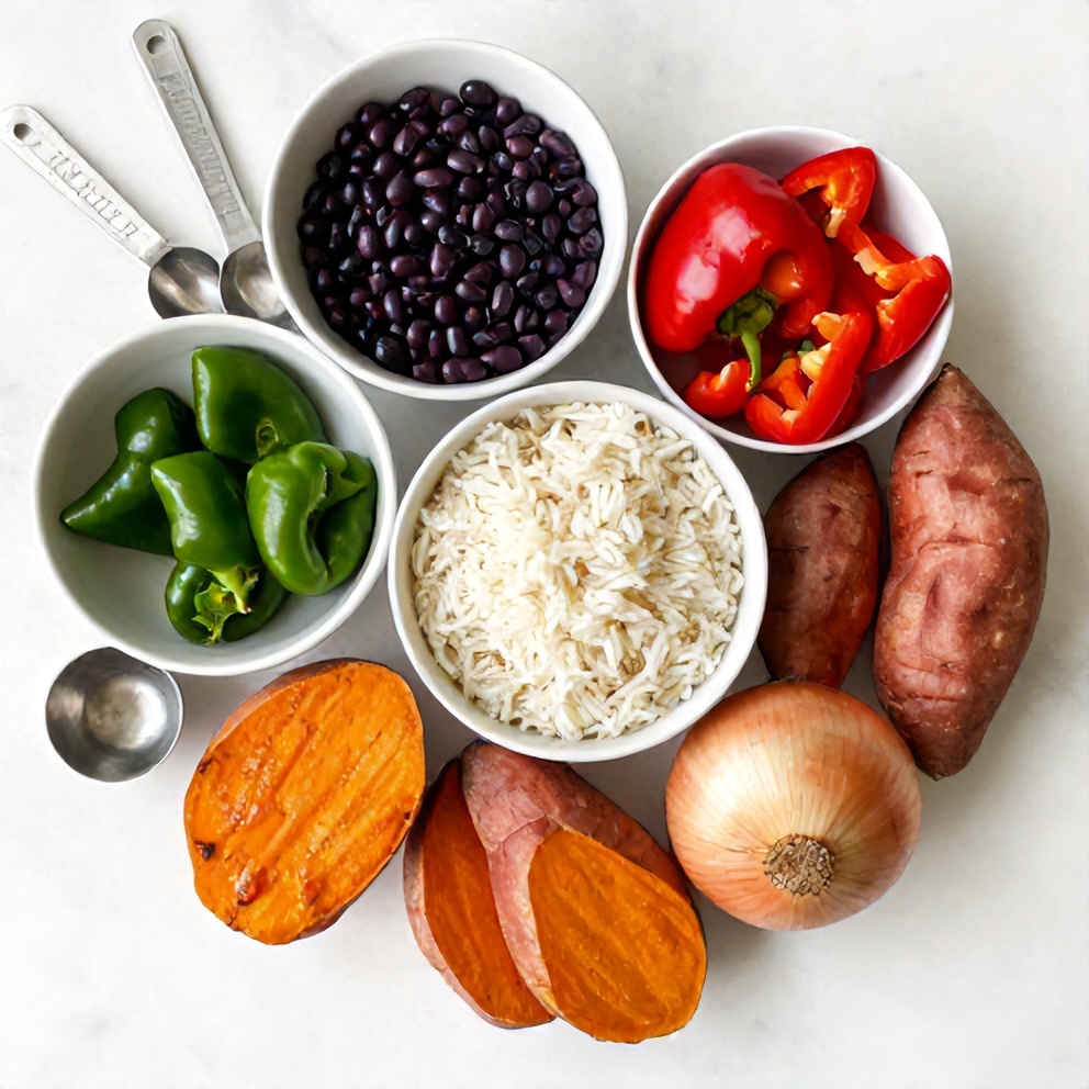 Ingredients for Cajun Sweet Potato Rice Bowl