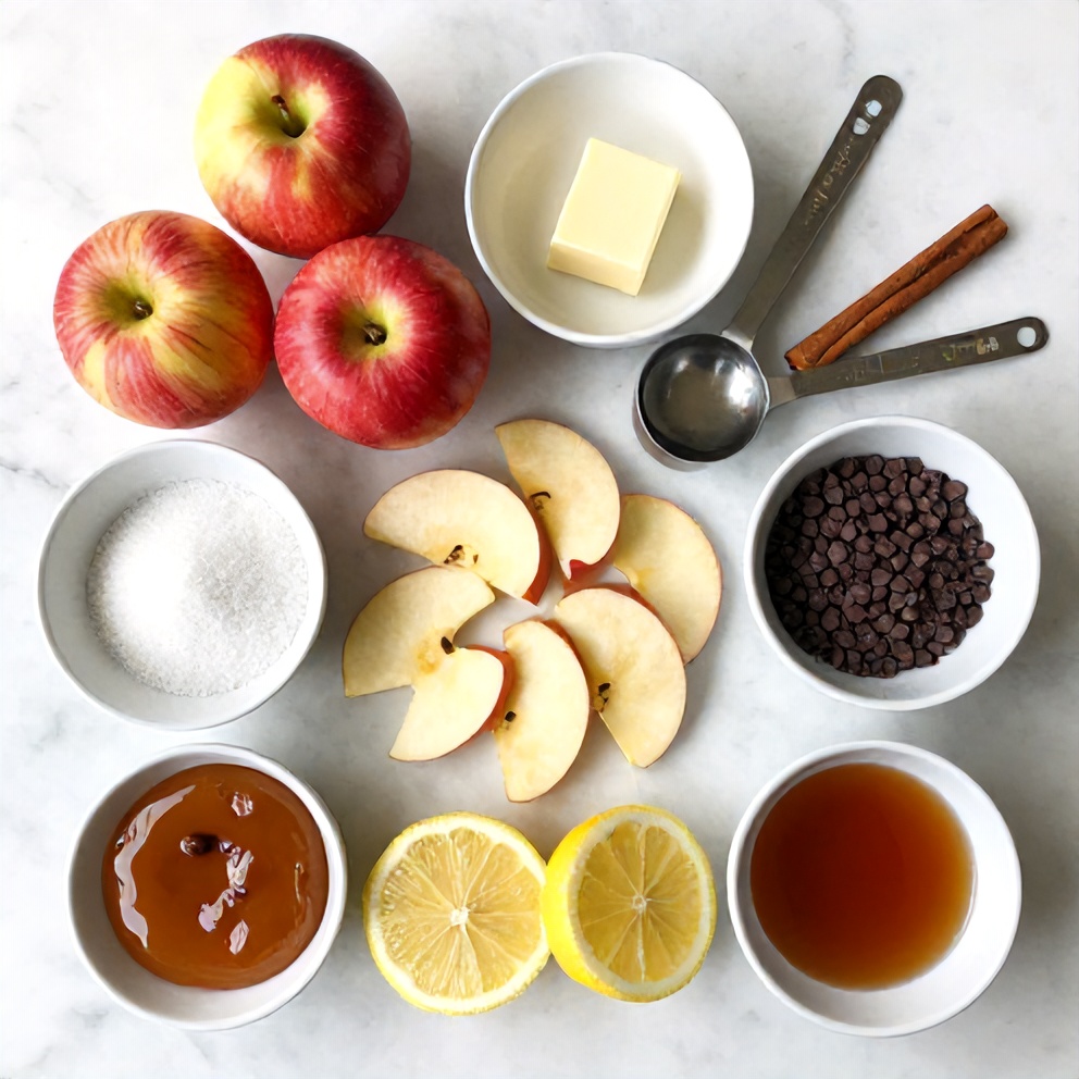 Raw ingredients for Caramel Apple Slices