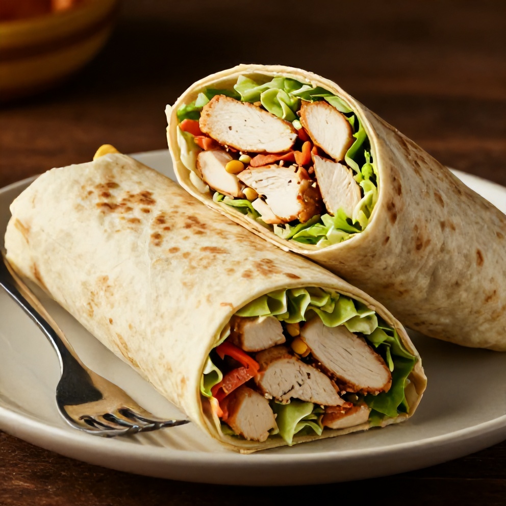 Chicken Caesar Wrap on a plate with a fork