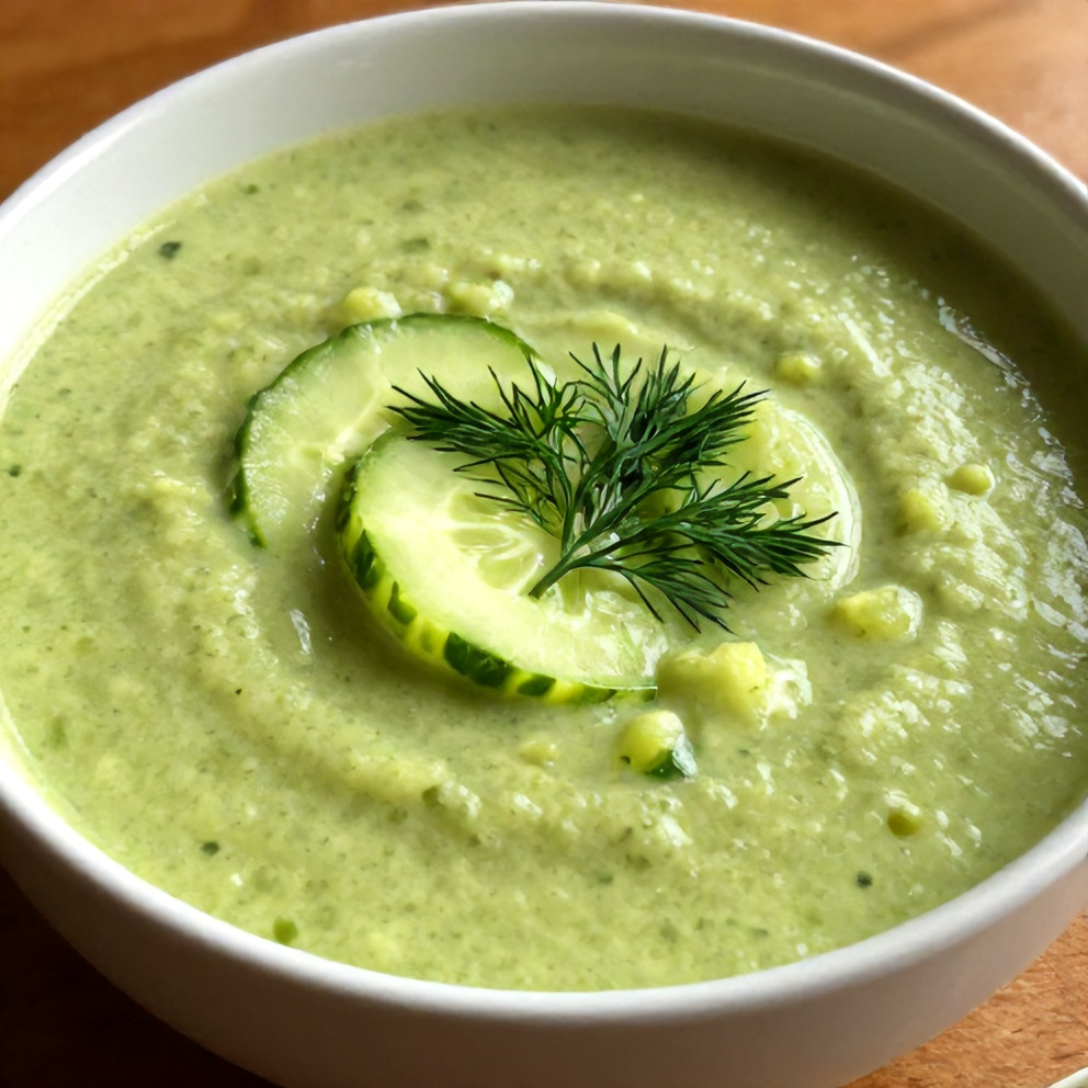 Bowl of Chilled Cucumber Avocado Soup