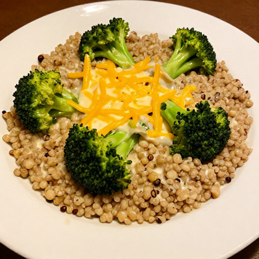 Plated serving of Creamy Broccoli Quinoa Bake
