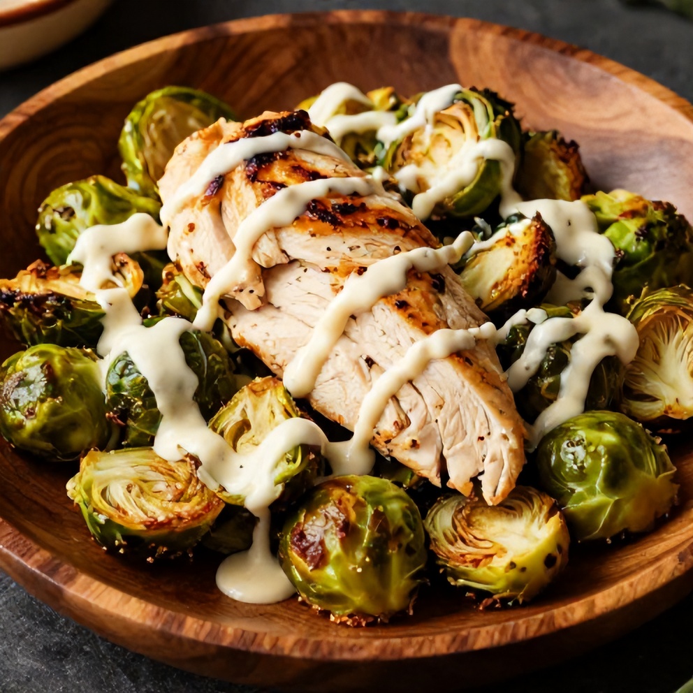 Plated Chicken Brussels Sprout Salad with Cranberries and Parmesan