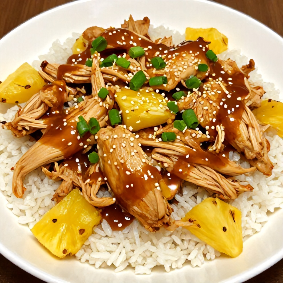 Plated serving of Easy Crockpot Hawaiian Chicken