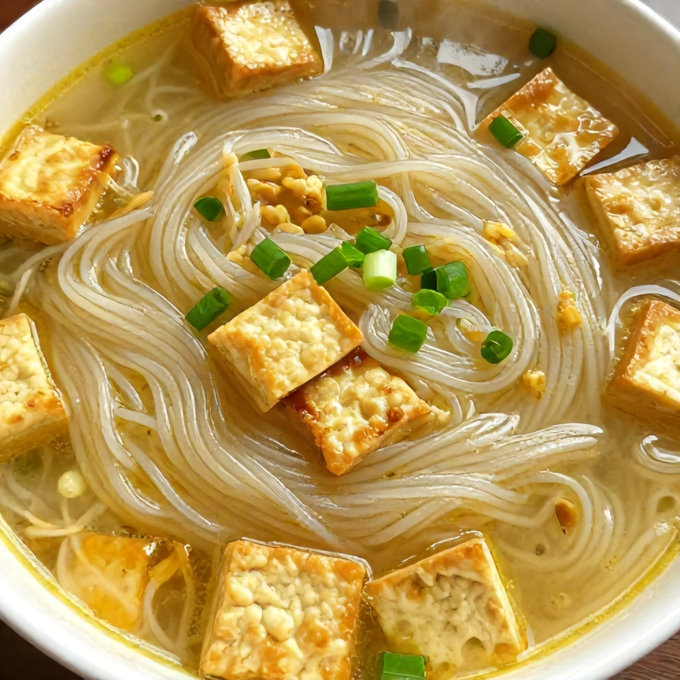 Ginger Garlic Broth with Rice Noodles