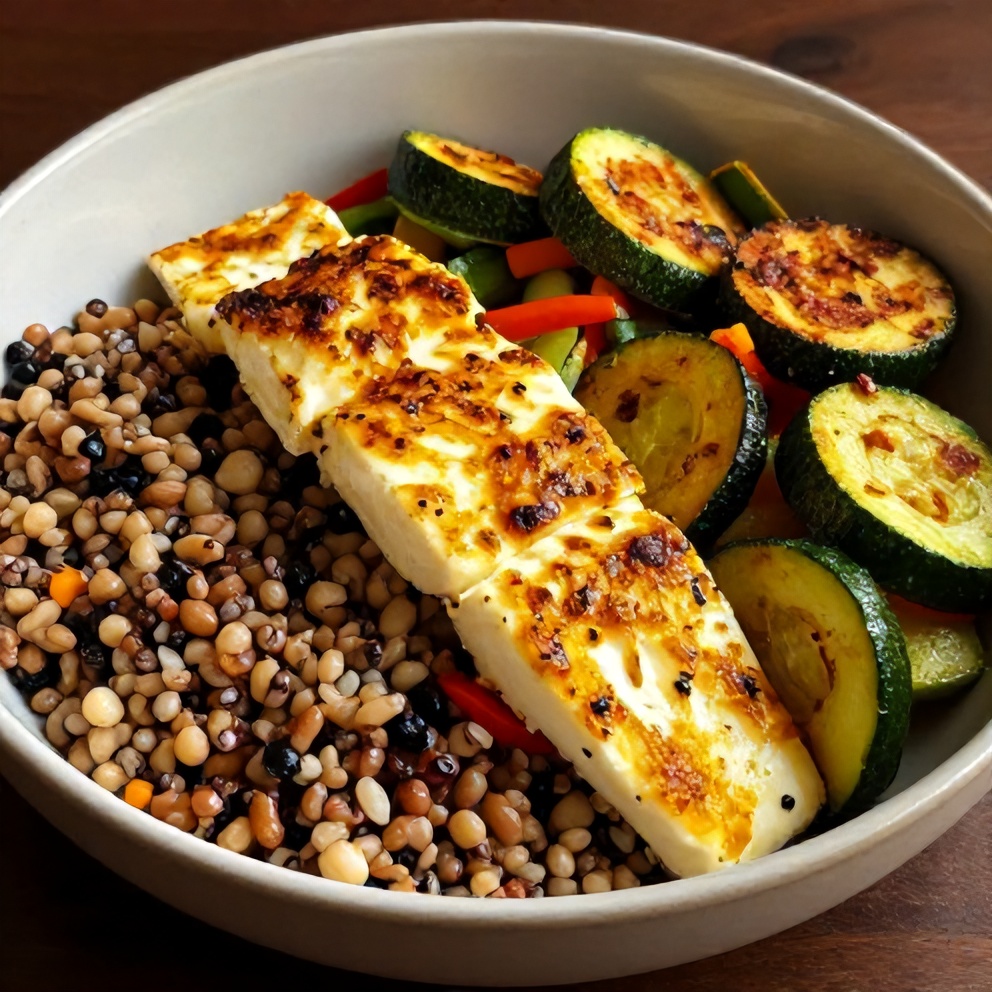 Greek Grain Bowl with Halloumi and Zucchini