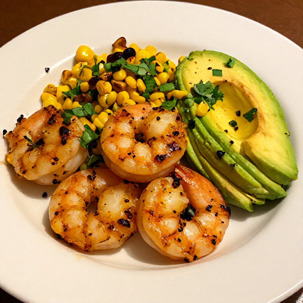 Plated Grilled Shrimp and Avocado Bowl