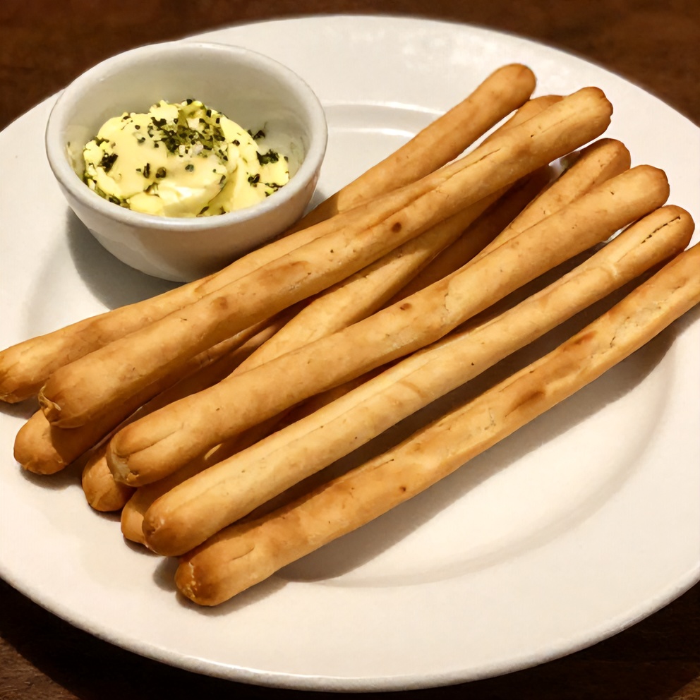 Plated serving of homemade Olive Garden breadsticks with garlic herb butter