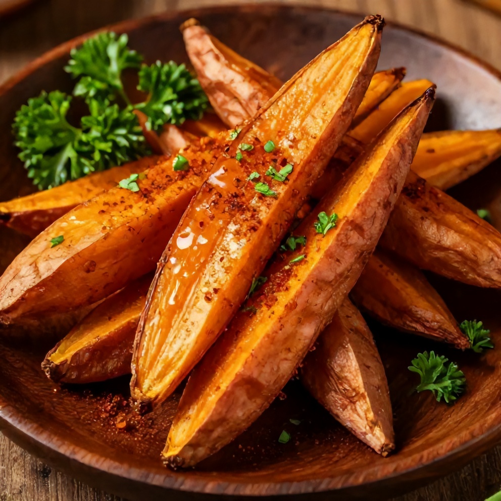 Plated honey roasted sweet potatoes