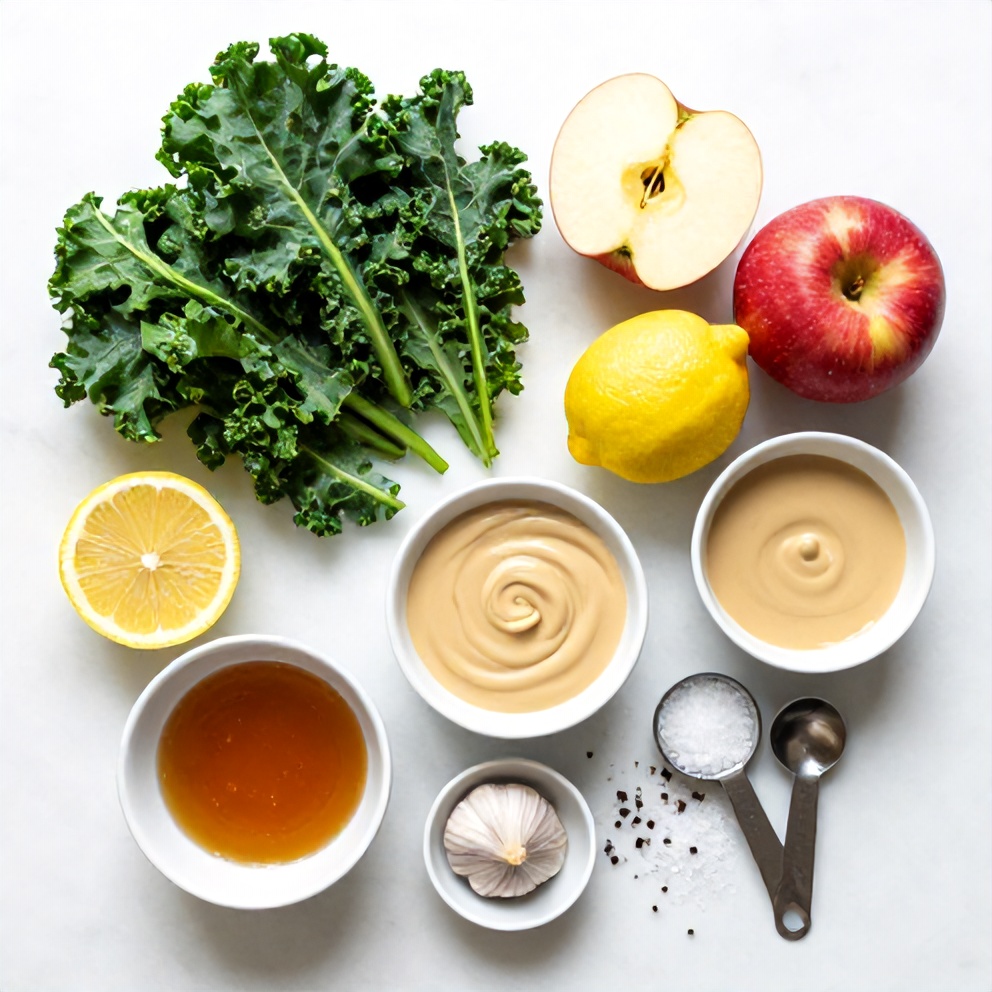 Raw ingredients for kale apple salad