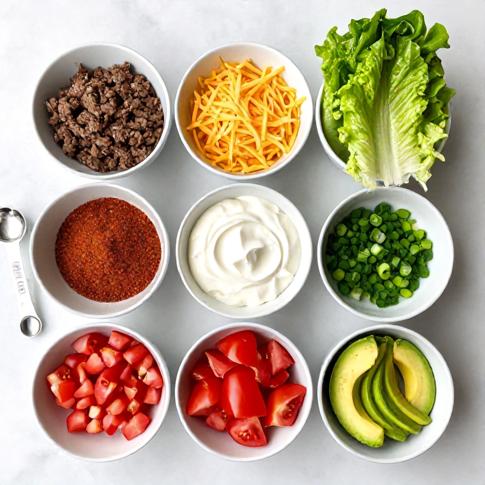 Raw ingredients for Keto Beef Crunchwraps