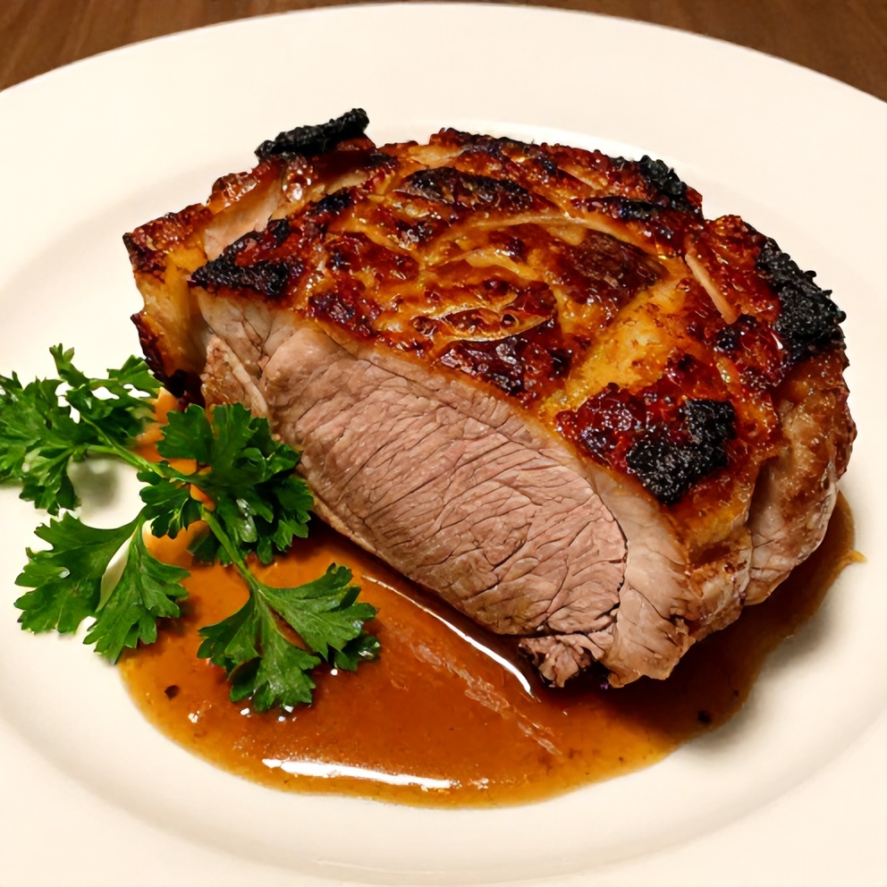 Maple Dijon Pork Tenderloin plated with herbs