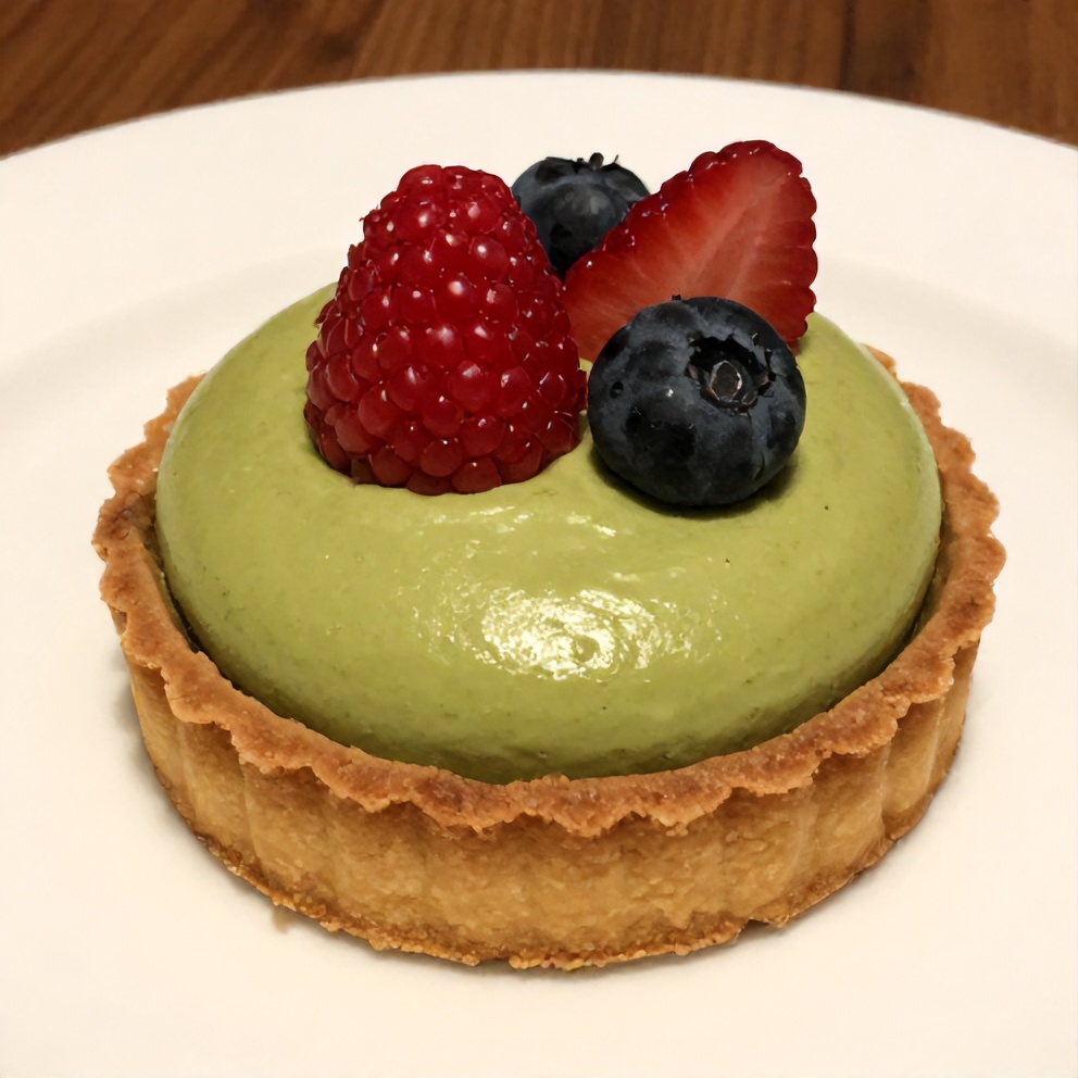 Sliced No-Bake Matcha Coconut Cream Tart on a plate